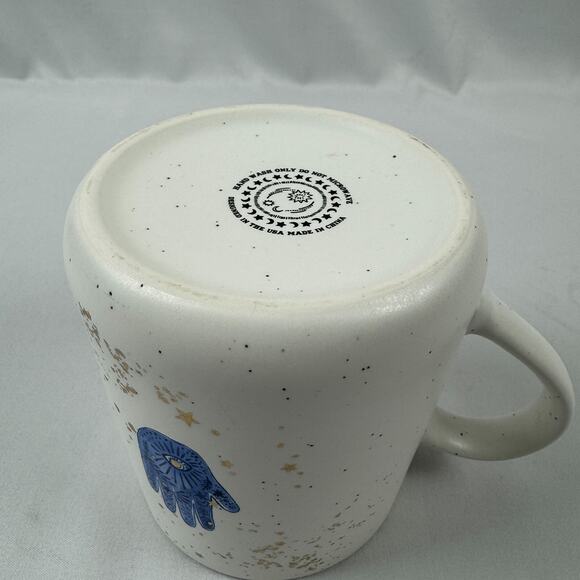 Hamsa Hand Ceramic Coffee Tea Mug 20 oz Blue Hand Gold Colored Stars Evil Eye - Picture 9 of 11